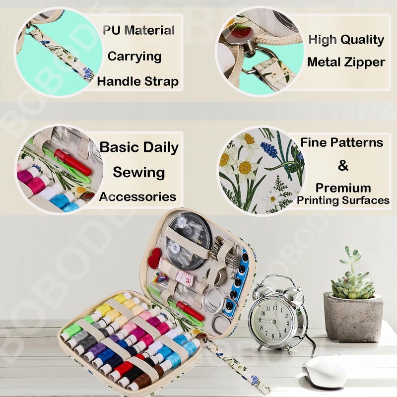Bobode Printing Sewing Kit Bluebell Pattern Sewing Set Travel Sewing Supplies with Zipper Sewing Kit Case, 87 PCS Professional Sewing Accessory for Emergency, Home - Image 3